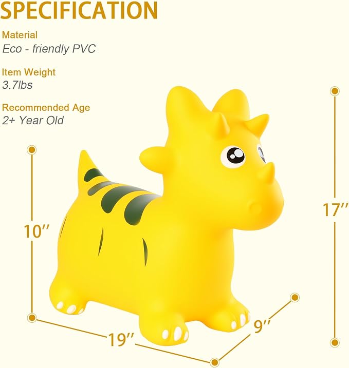 INPANY Bouncy Horse, Dinosaur Hopper Toys for Boys, Gifts Toy for Kid | Eco-Friendly PVC, Low Center Gravity, Cute Cartoon Design, Load 100 Lbs, Learn & Exercise & Active Fun, Gifts for 1-3 Kids
