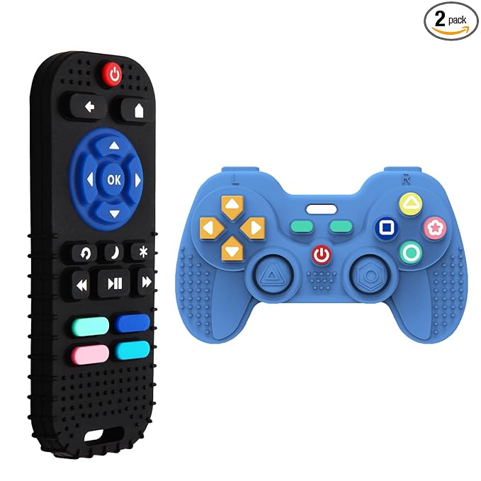 Hooku 2 Pack Remote Teether for Baby, Silicone Teethers for Babies 6-12 Months, Baby Teething Toys for Babies 0-6 Months, Remote Control Toy, Infant Gifts for Boys Girls