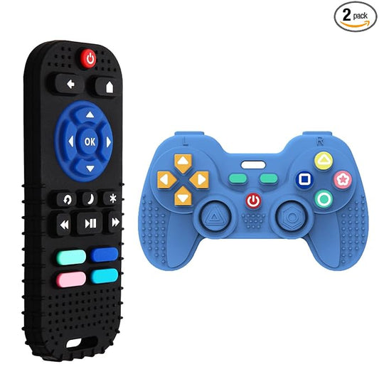 Hooku 2 Pack Remote Teether for Baby, Silicone Teethers for Babies 6-12 Months, Baby Teething Toys for Babies 0-6 Months, Remote Control Toy, Infant Gifts for Boys Girls