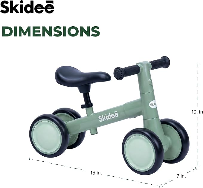 SKIDEE Toddler Balance Bike 1-3, 4-Wheel Balance Bike with Rare Light-Motion-Activated LED Wheels, Adjustable Height & Child Safe Steering, Lightweight Ride-On Toy Training Bike for Boys & Girls