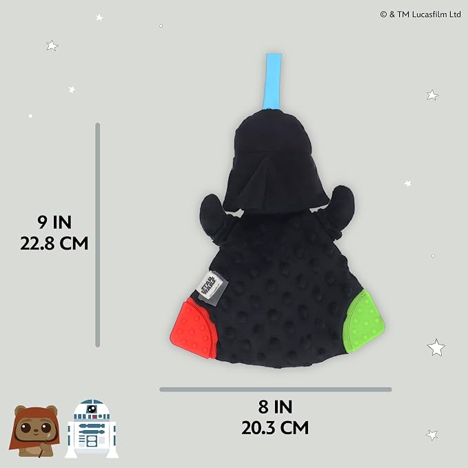 Kids Preferred Star Wars Darth Vader Baby Teether - Plush Toy with Crinkle Sounds and Silicone Teething Elements