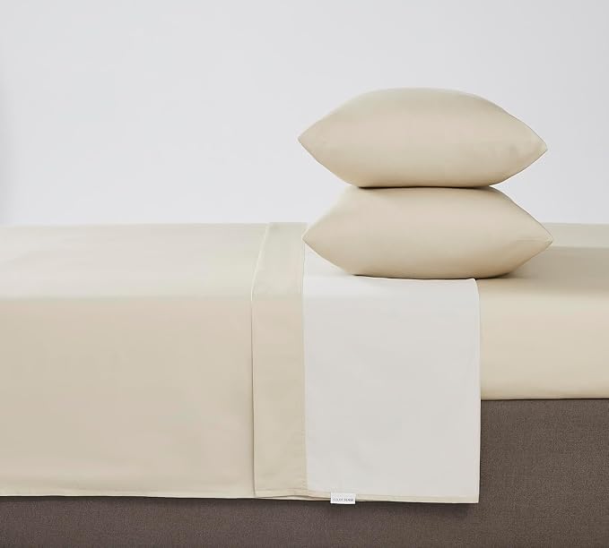 Linen Closet Luxury 1200 Thread Count Full Size Sheets Set, 4 Pieces, Cotton Rich, Beige, Soft, Durable & Wrinkle Resistant Sateen Sheets, 16" Deep Pocket Fitted Sheet, Home & Hotel Essentials