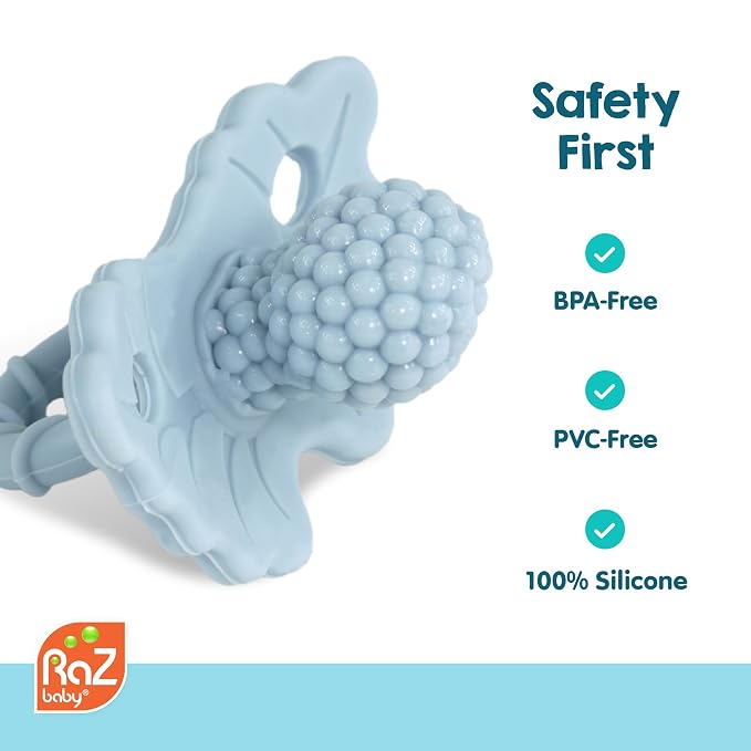 RaZbaby Bear RaZbuddy w/RaZberry Teething Relief Pacifier – Soothes Sore Gums w/Nature-Inspired Texture, 100% BPA-Free Silicone Teether, Detachable Stuffed Animal – 3 Months+ Teether, Coconut