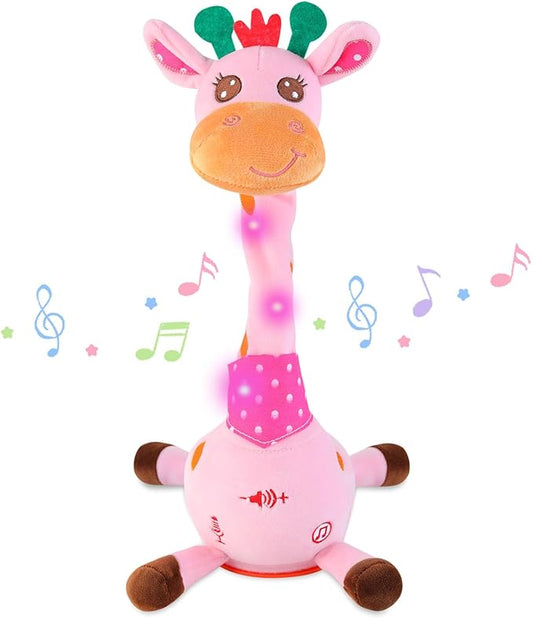 LUKETURE Dancing Talking Singing Pink Giraffe Toy Stuffed Plush, Interactive Stuffed Animal Toy, Musical Giraffe Plush with Record & Repeat, Sings 10 Songs, LED Lights