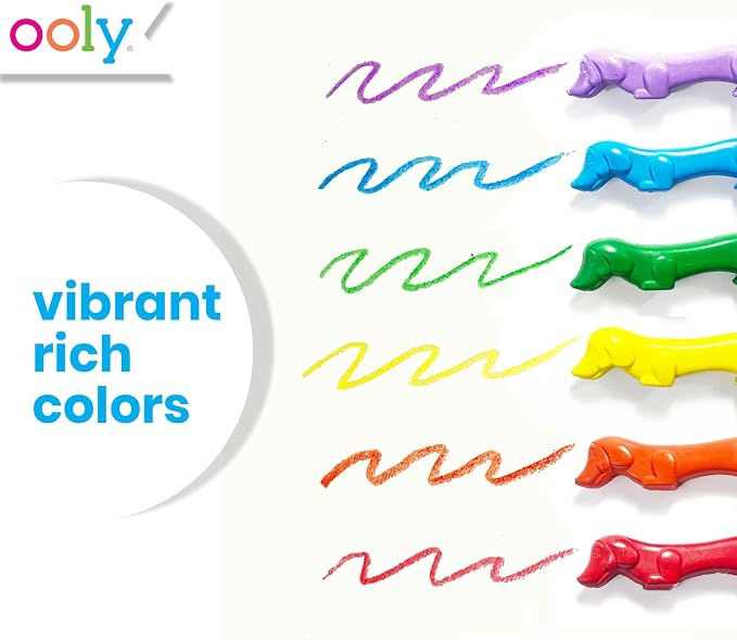 OOLY Pawsome Pups Dog Shaped Crayons for Kids - Set of 6 Dachshund Animal Crayons, 6 Colors, Non-Toxic, Ages 3+