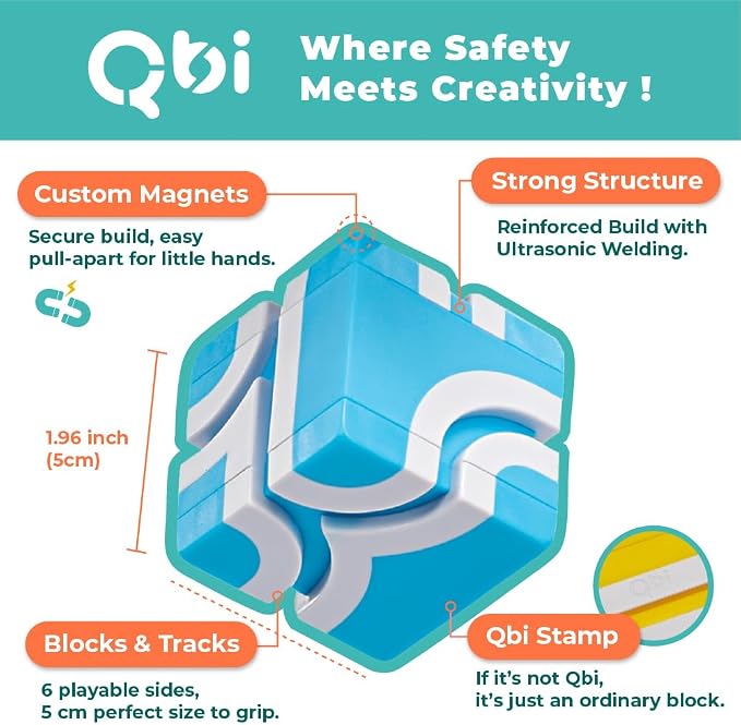 QBI Magnetic Blocks Play Starter Set – STEM Magnet Building Toys for Kids Ages 3-5, 4-in-1 Race Car Track with 4 Cars & 2 Ramps, Birthday Gift (36 PCS)