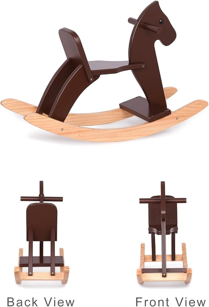 Rocking Horse Baby Ride On Toy for Kids Wooden Classic Design with Pedal and Safe Backrest Ideal Gift for Toddlers (Classic, Espresso)