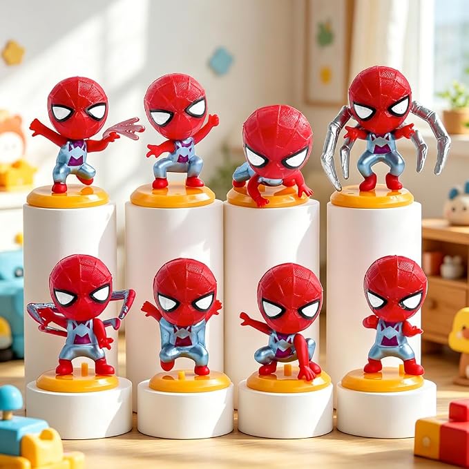 8Pcs Spider Figure Set, Cartoon Figures Christmas ‌Decoration‌, Collectible Figurines Gift for Anime Fans