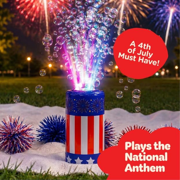 Move2Play Bubble Blower | Bubble Machine | Bubble Toy for Toddlers, Boys and Girls | Indoor & Outdoor | Birthday Party | Summer Fun | Gift for Girls 1, 2, 3, 4+ Years Old (4th of July) (Fireworks)
