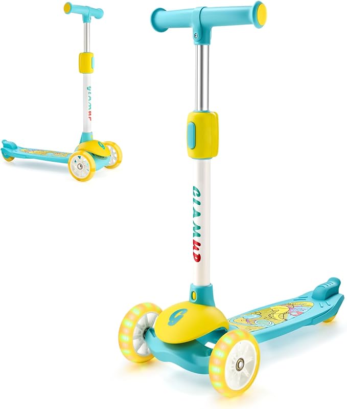 GLAMUP Kids Scooter, 3 Wheel Scooter for Kids Ages 3-12, Adjustable Handlebar, Lean-to-Steer, Foldable Kick Scooter for Boys and Girls