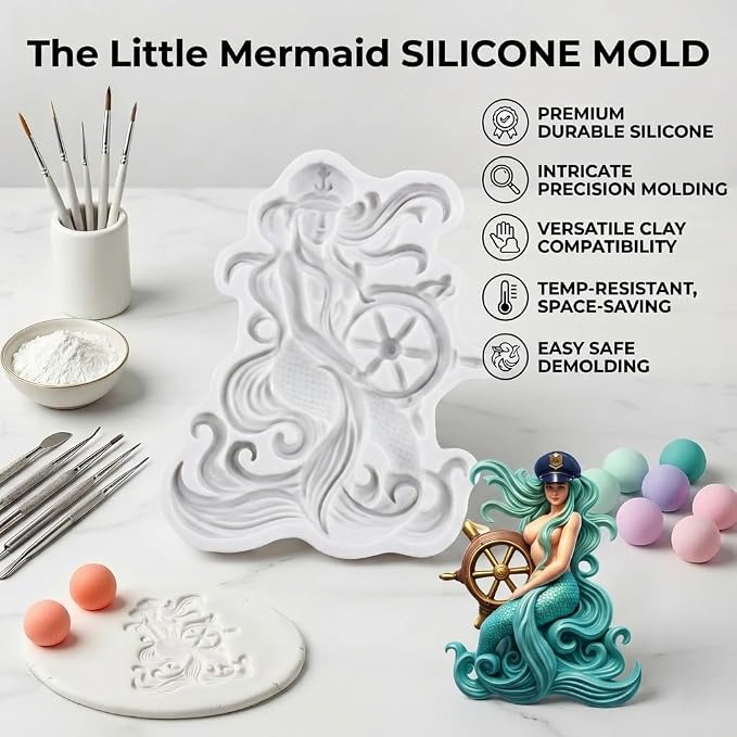 Mermaid Silicone Molds Mermaid Polymer Clay Mold for DIY Crafts Epoxy Resin Casting Air Dry Polymer Clay Plaster Jewelry Making