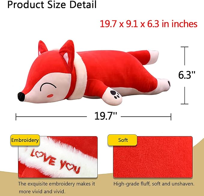 Stuffed Fox Animal Plush Toy 20 Inches Red Large Animal Stuffed Plushies Super Soft Cute Cuddly Pillow Cushion Stuff Dolls Birthday Xmas Gifts for Children Kids Boys Girls Room Decor, 20Inches