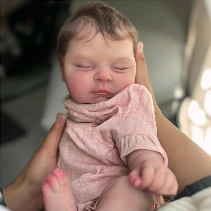 iCradle Lovely Real Look Reborn Baby Doll Girl 20inch 50cm Vinyl Silicone Baby Doll Cloth Body Realistic Newborn Doll Gift Toy for Ages 3+ (Pink Outfit Sleeping Doll)