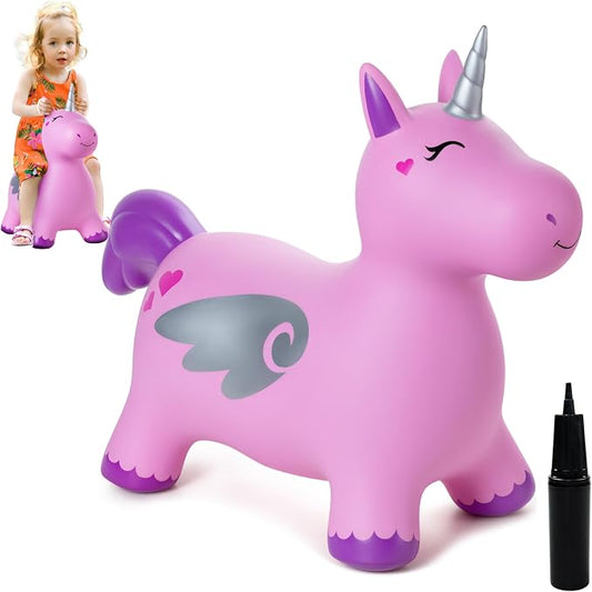 ZOOJOY Unicorn Bouncy Hopper, Inflatable Bouncy Hopping Toys for Toddlers 1-3, Indoor Outdoor Bounce and Ride On Horse Bouncer Boys Girls, Birthday with Free Pump