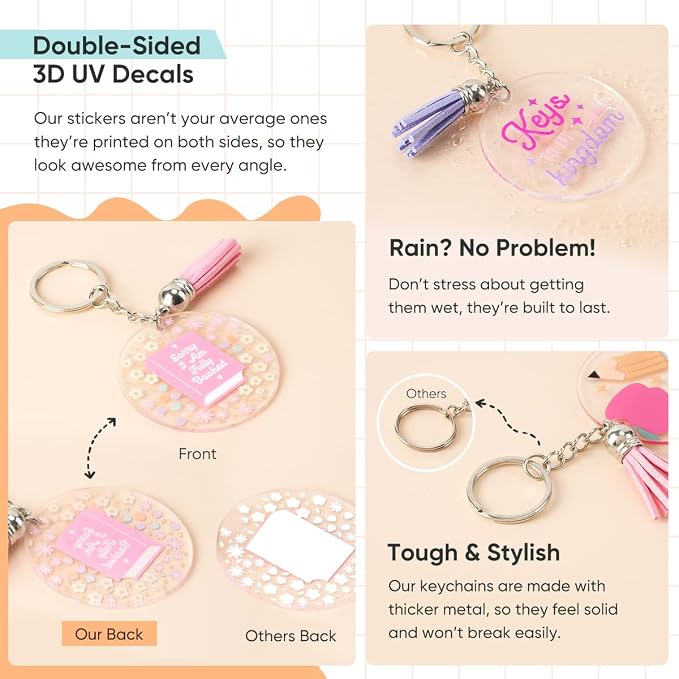 YOPPIX 140 PCS Acrylic Keychain Blank Set, Teachers Double-Sided UV DTF Stickers Acrylic Keychain Making Kits for Vinyl DIY Craft Project