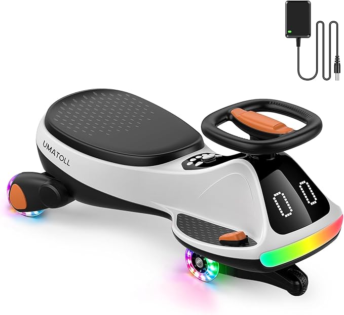 Umatoll 12V Electric Wiggle Car for Kids with Pedal, Display, Rechargeable Battery, LED Light, Bluetooth, Light-Up Wheels, Anti-Rollover, 2 Speeds, Ride on Toys, Birthday Gifts for Age 3+, 150Lbs