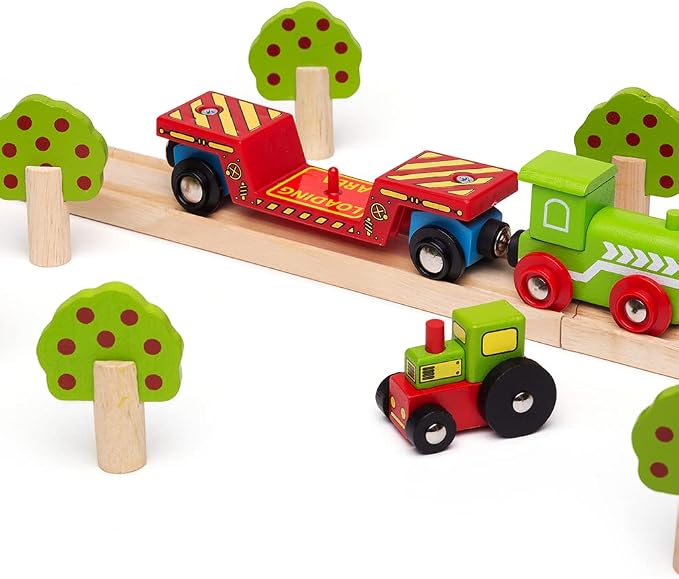 Bigjigs Rail Tractor Low Loader - Other Major Wooden Rail Brands are Compatible