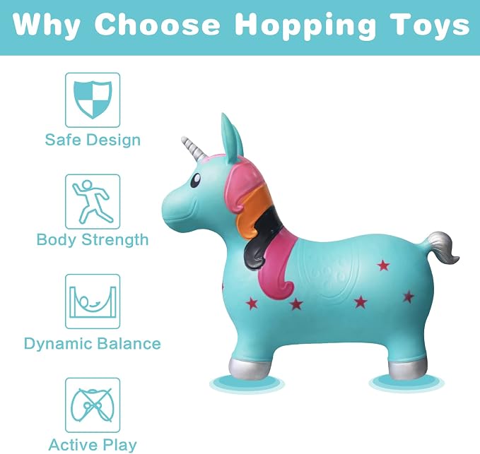 HotMax Unicorn Bouncy Horse Toys for 2 Year Old Girl, Toddlers Bouncing Animals, Ride on Rubber Jumping Toys for Baby Girl or Boy 1st Birthday Gift for 2 3 4 Year Old (Blue Unicorn)