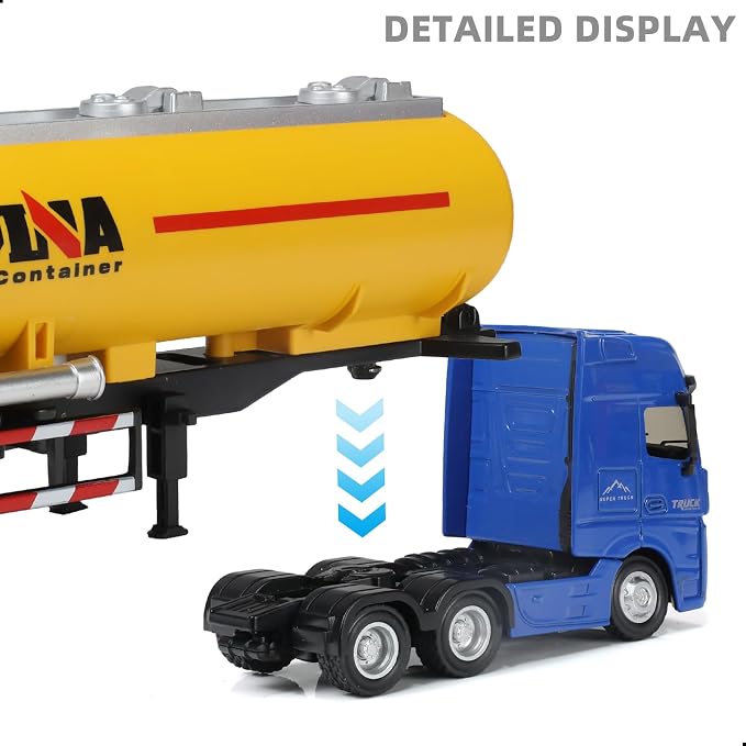 Tanker Semi Truck Toy, Large 1/50 for MAX Diecast Model Oil Tank Metal Transport Truck, Semi Truck and Trailer Gifts for Boys Adult Model Car Collector -BlueYellow