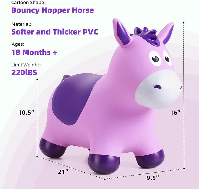 Bouncy Animals Horse for Toddlers, Hopping Toys Jumping Horse Hopper, Ride on Toys Indoor Outdoor Inflatable Birthday Gifts for Boys Girls 18 Months 2 3 4 5 6 Year Old, Purple