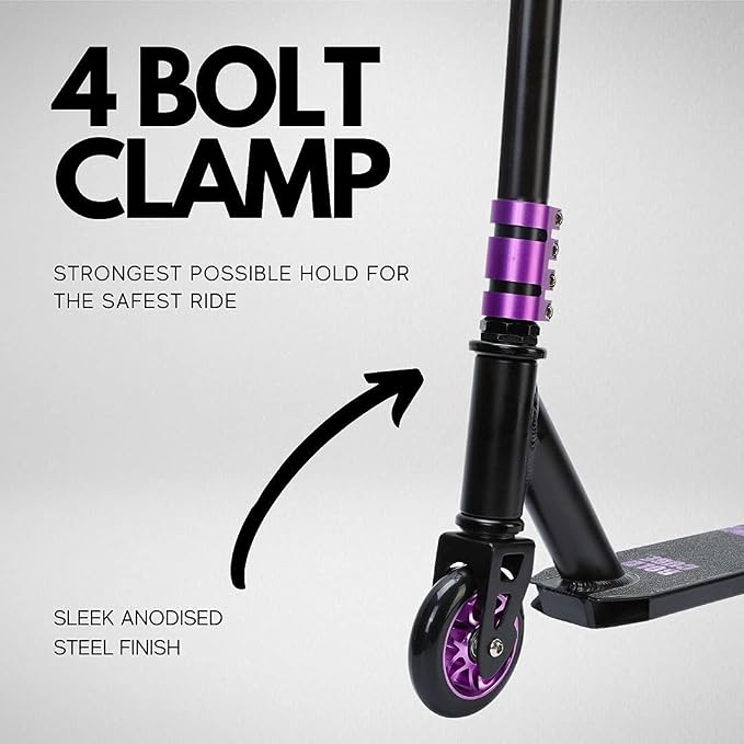 BOLDCUBE Deluxe Stunt Scooter for Boys and Girls Ages 8-12 Years | Anodized Finish | 4 Bolt Clamp | Marbled Grips | 7+ yrs