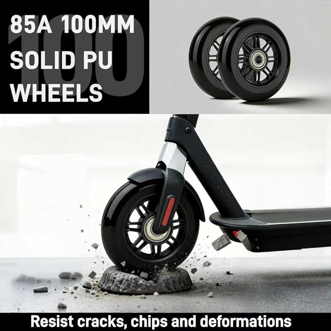 Pro Kick Scooter Replacement Wheels 100mm Pair - High-Speed Smooth Bearings Installed, Heavy Duty PU Wheels for Universal Scooter Repair (Black)