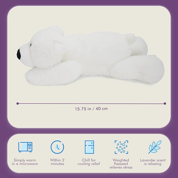 OSOCU® Microwavable & 1.8 LB Weighted Stuffed Animal - Polar Bear Heating Pad with Lavender & Tourmaline - Soothing Warm Heatable Plush Toy for Menstrual Cramps, Muscle Aches, Shoulder Tension