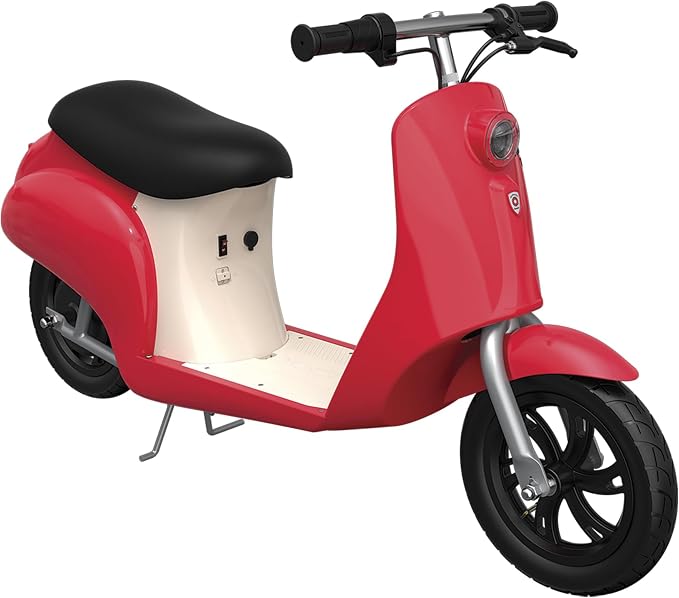 Razor Electric Retro Scooter for Ages 8+, 170 lb Max Weight, Red, w/ 250W Motor, 12” Tires & 24V Battery, Up to 15 MPH, Pocket Mod – Lightweight Ride On Motorcycle Bike for Young and Teen Riders