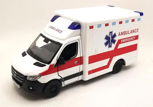 KiNSMART - Mercedes-Benz Sprinter Cargo Van 1:48 O Scale 5" Die Cast Metal Model Toy Van, Pull-Back Action (Ambulance U.S.)