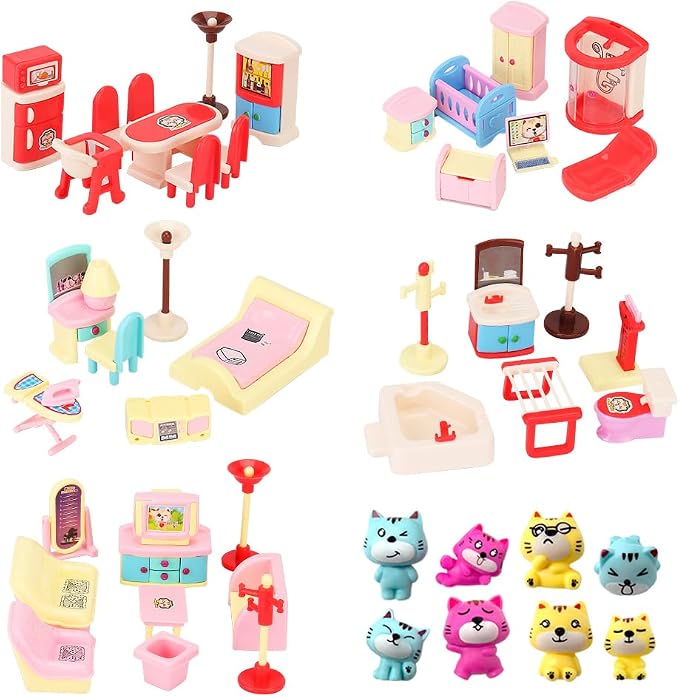 BananMelonBM 50 Pack Kids Little Dollhouse Furniture Toys House Big Dreams for Baby Children Girls Boys Age 3+