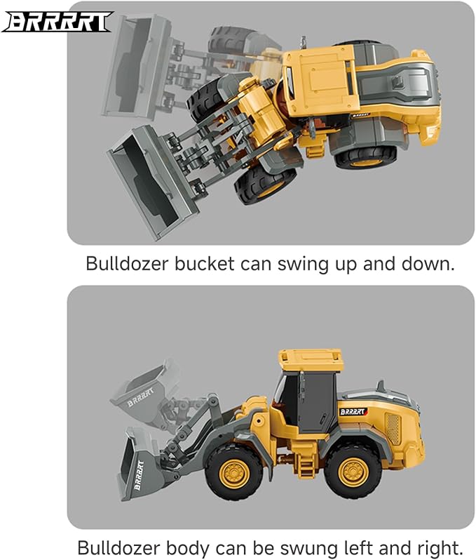 BRRRRT 1/64 RC Bulldozer Toy,Full Proportion RC Construction Vehicles Supports Pushing-Lifting-Moving,Type-C Direct Charging Alloy Remote Control Bulldozer,Birthday Gifts for Boys and Girls Age 3+