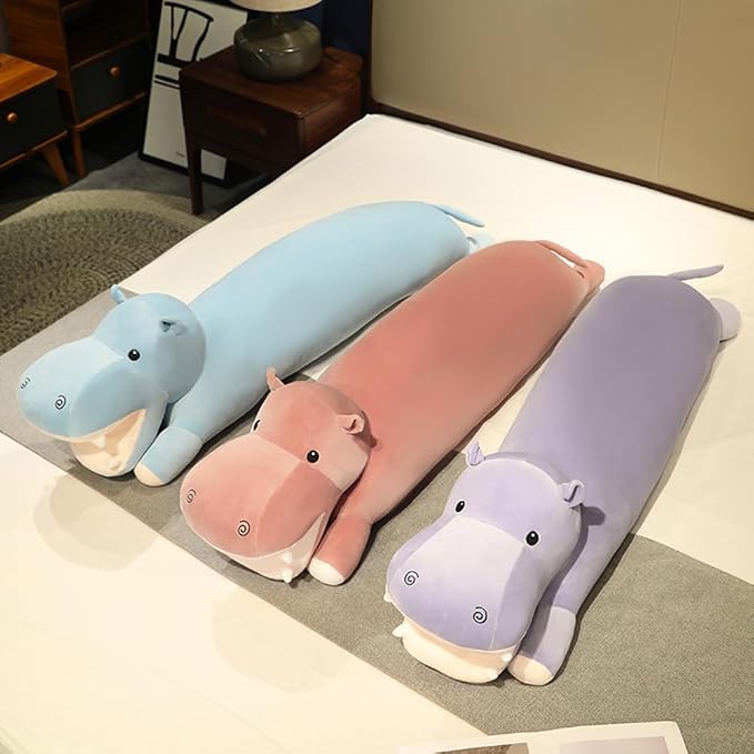 Long Hippo Stuffed Plush Animal Body Pillow Throw Pillow Toy Soft Weighted Hippo Plush Stuffed Gift