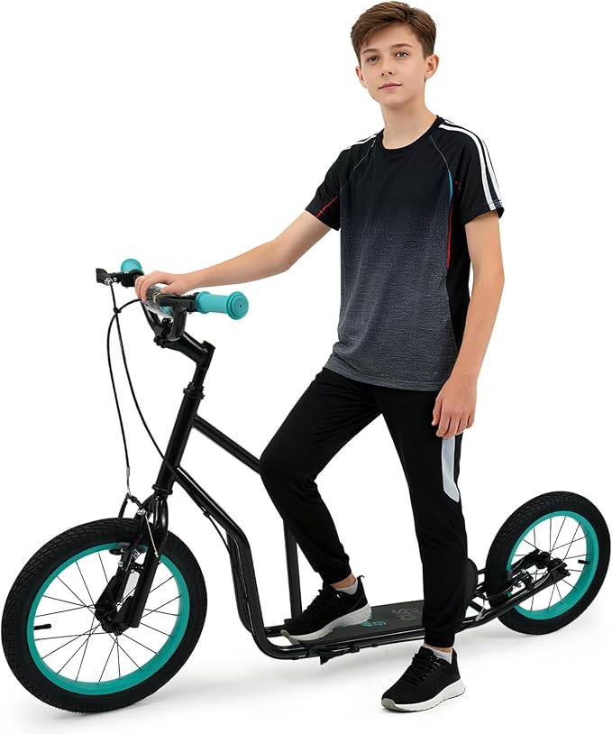 Costzon Big Wheels Kick Scooter for Kids 8+, Youth Scooter with Foldable & Height Adjustable Handlebar, Inflatable Shock Absorption Wheels, Dual Brakes for Teens, Adults, Max Load 220 LBS