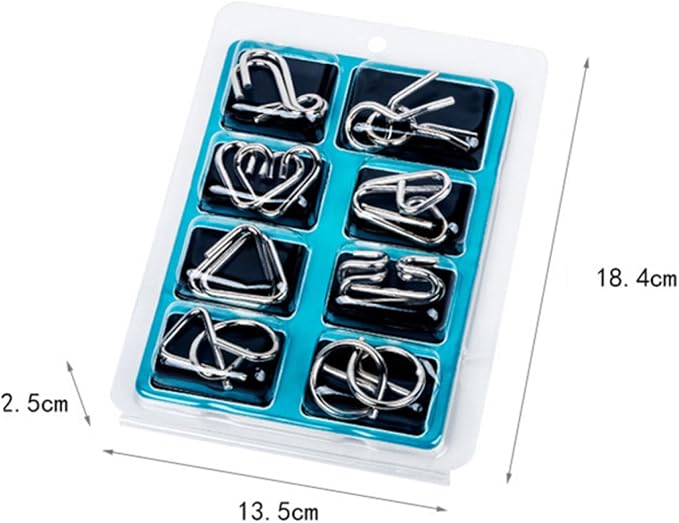 8Pcs Brain Teasers Metal Montessori Puzzle Mind, Logic and IQ Test Game for Adults Unlock Interlock Game