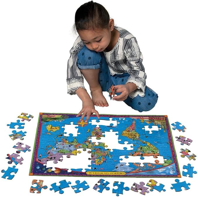 eeBoo 100 Piece Puzzle for Kids - World Map Children's Puzzle Geography Themed, Large Pieces for Small Hands to Develop Motor Skills