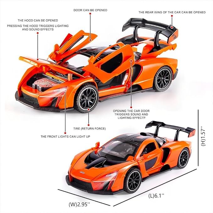 Fast & Furious 1:32 McLaren Senna Diecast Cars,Toy Cars with Light Sound and Pull Back,Birthday Gifts for Boys and Boyfriends(Orange)