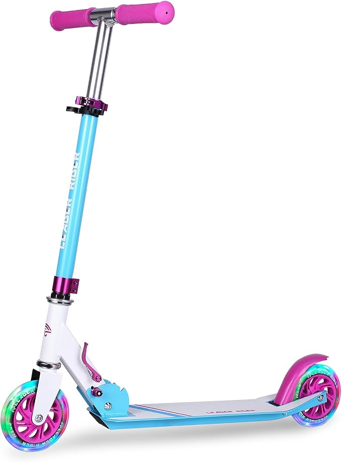Kick Scooter - Collapsible Portable Kids Push Scooter - Lightweight Folding Design with High Visibility RGB Light Up LEDs on Wheels