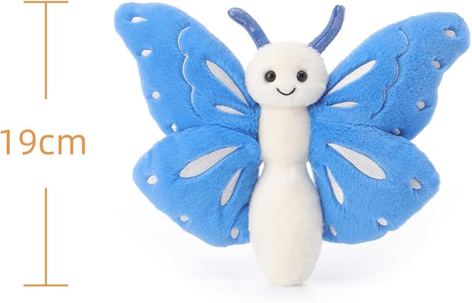 Apricot Lamb Ocean Blue Butterfly Stuffed Animals for Kids, Soft Cute Plush Toys for Baby Girl and Boy, 7.5 Inches