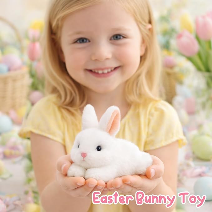 Adorable Easter Bunny Stuffed Animal Soft White Rabbit Plush Toy Cute Birthday Easter Gifts for Boys Girls Kids Toddlers