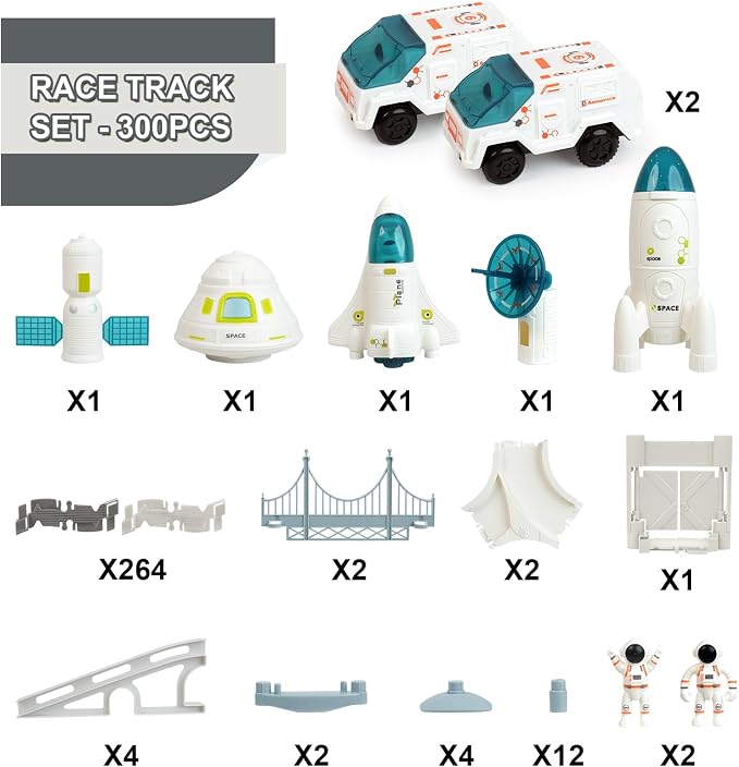 GIAT Race Car Tracks Set - Birthday Gift for 3 4 5 6 7 Year Old Boys, 290+ PCS Flexible Train Track Kit for Kids, Interactive Toy with Cars and Rocket