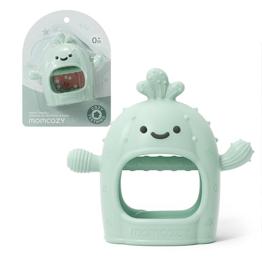 Momcozy Baby Teething Toys, Food Grade Silicone Baby Teether，Teething Mitten for Babies 0–6 Months，Teethers for Babies 6–12 Months，Anti Drop Wrist Teether with Multiple Chew Points， Mint Green