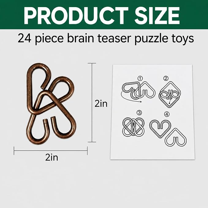 24 Pcs Brain Teaser Puzzles for Teens Adults - Metal Puzzles 3D Puzzle Game Toys for Adults Teens - Metal Unlock Interlocking Puzzle Adult IQ Education Smart Toys
