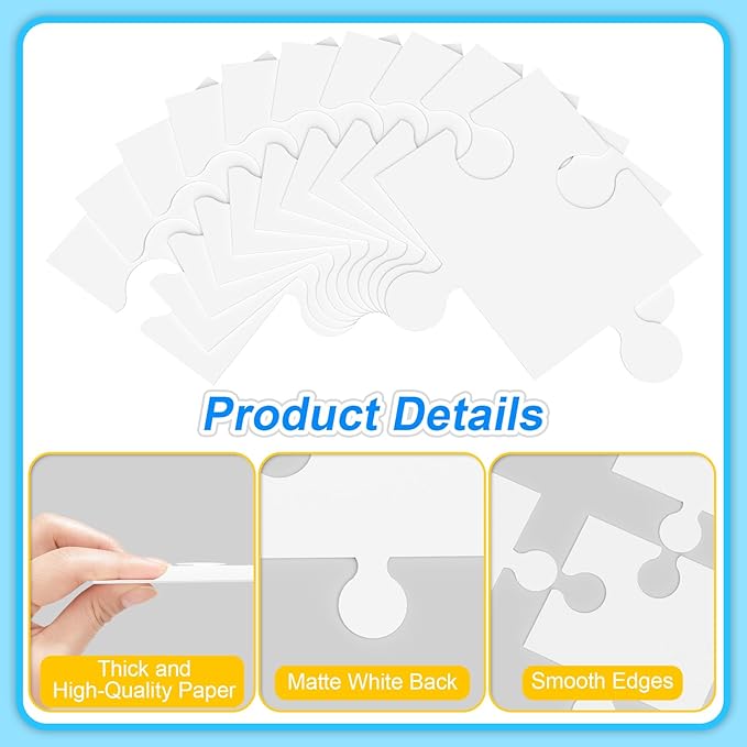 65 Pcs Blank Puzzle Pieces to Draw on, Make Your Own Puzzle Jigsaw, Large White Blank Puzzles Piece Bulks DIY Cardboard Jigsaws for Drawing, Coloring, Classroom & Crafts Project (65, 9 X 8 Inches)