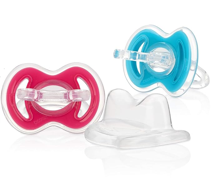 Nuby Gum-EEZ Baby Teethers - 2 Pack - Soothing Bristles, Easy Grip Handle & Hygienic Cover - Silicone Teethers for Babies - 3+ Months - Neutral - 100% Silicone