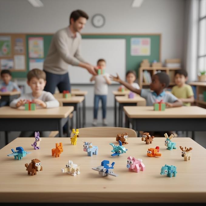 BRICHBROW 24 Pack Mini Animal Building Blocks - STEM Party Favors for Kids Ages 6-12, Educational Building Toys for Birthday Gifts, Classroom Prizes, Goodie Bag Stuffers & Stocking Fillers