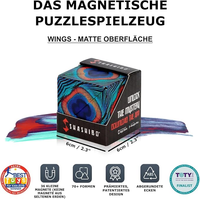 Shashibo Sensory Fidget Toy for Adults & Kids, Stress Relief Fidget Toy for Adults, Teens & Kids, Cool Fidget Toys for Desk, Classroom Must Have, Sensory Shape Shifting Cube, 100+ Possible Shapes