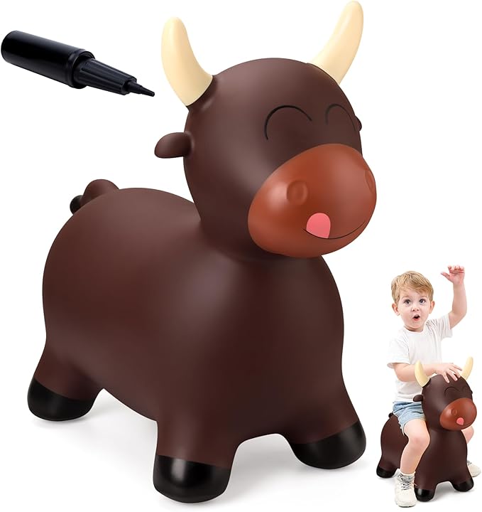 Bouncy Animal Hopping Toys, Inflatable Horse Animal Hopper Ride-On, Inflatable Bull Riding Toys for Boys Girls, Birthday Gift for 18 Months 2 3 4 5 6 Years Old Toddler