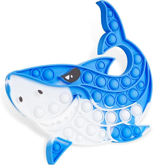 Shark Pop Fidget Toy for Kids & Adults, 8.74"x7.87" Large Silicone Sensory Bubble Toy for Stress Relief & Focus, Tie-Dye Blue Push Popper for ADHD Autism Anxiety, Reusable & Washable Press Toy