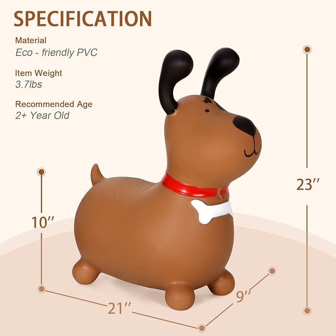 INPANY Bouncy Brown Dog Horse Hopper for Toddlers - Bouncing Horse Hopper, Ride on Animal Toys for Girls Boys, Inflatable Riding Gifts- (Include Pump)