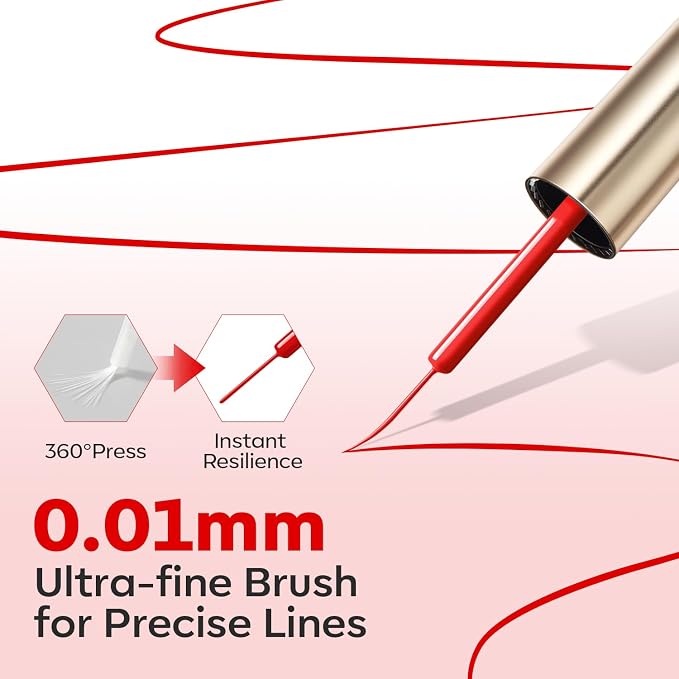 modelones Red French Tip Liner Gel Polish, 15 ML Bright Apple Red Valentine's Day Nail Art Paint Swirl with Ultra Fine Line Brush Soak Off U V DIY Home Salon Professional Manicure Gift for Women